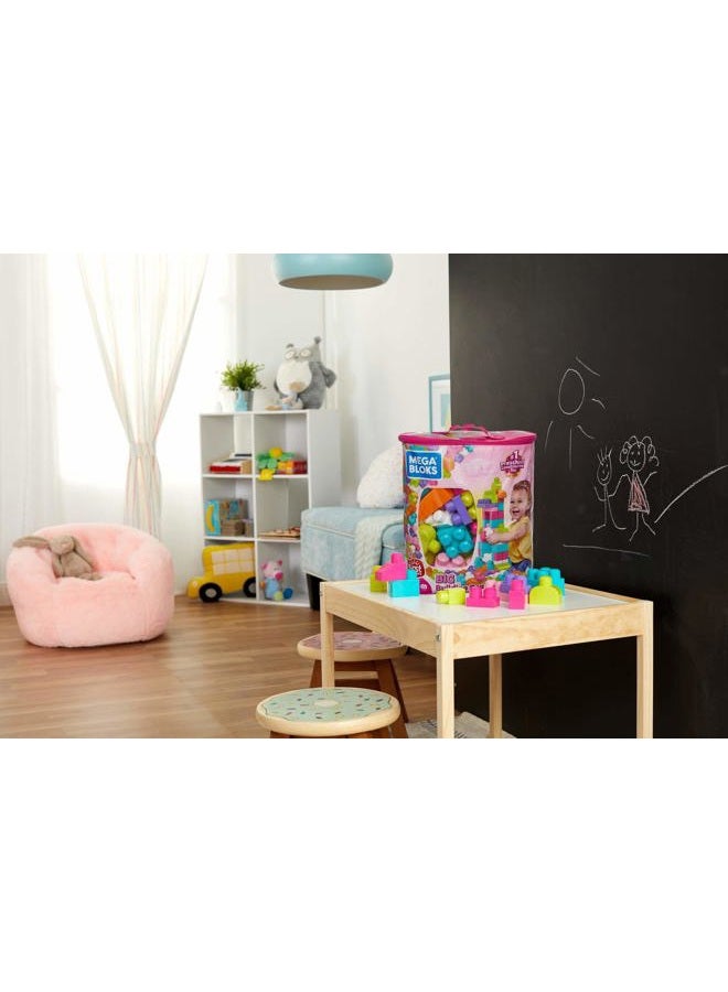 MEGA BLOKS First Builders Toddler Blocks Toys Set, Big Building Bag Collection with 80 Pieces and Storage, Pink, Ages 1+ Years - Image 2